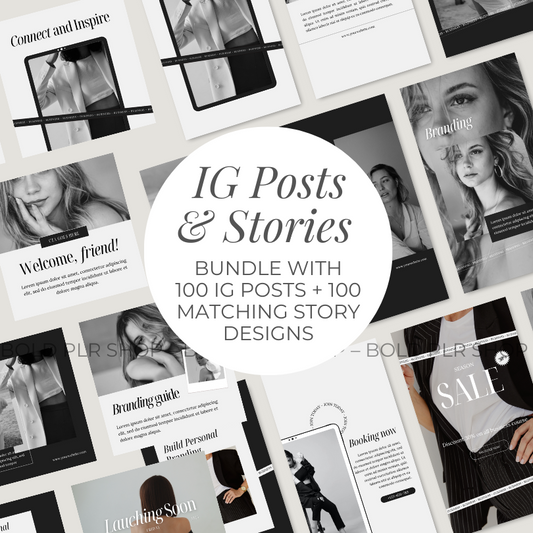 100 Instagram Posts and 100 Story Designs. Modern, Stylish. Come with Master Resell Rights. editable Digital Product Canva Template. 